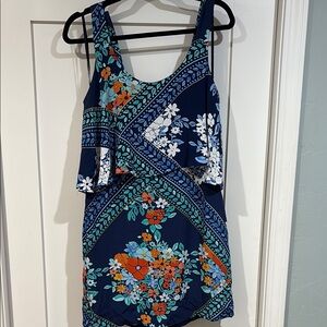 Maeve Blue and Orange Floral Layered Mini Dress